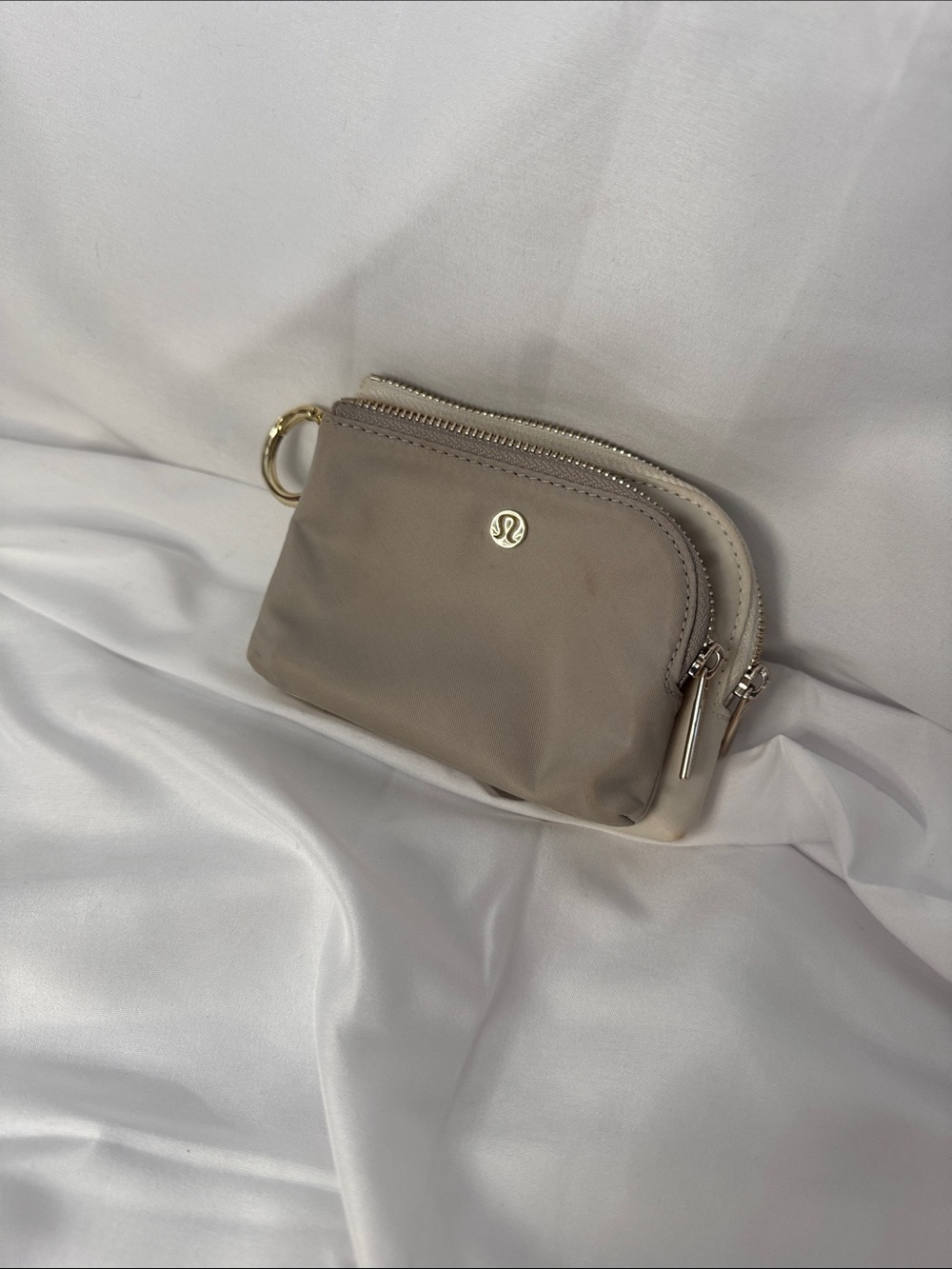 lululemon athletica Taupe Double Zip Clippable Card Pouch